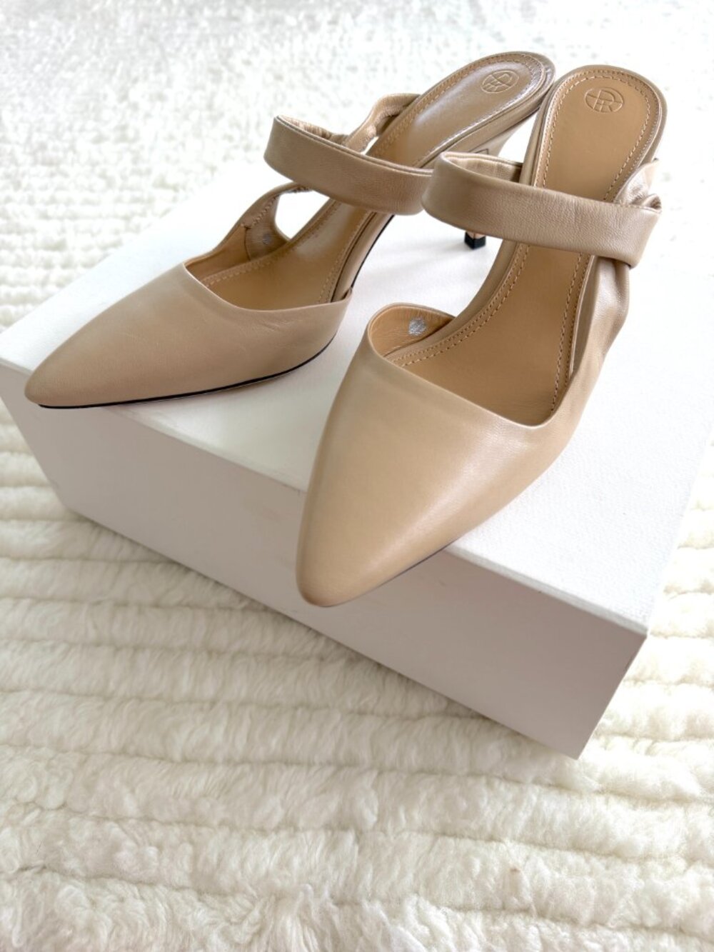 NIB The Row Gala Twist Beige Leather Mule Heels